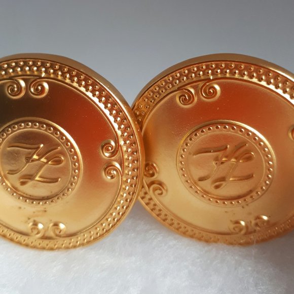 Vintage Karl Lagerfeld gold tone clip earrings - Picture 1 of 4